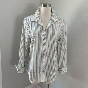 Talbots Womens 16 Wrinkle Resistant Button Up Stripe Shirt Long Sleeve Blouse